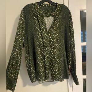 Elie Tahari Green and Gold Silk Blouse